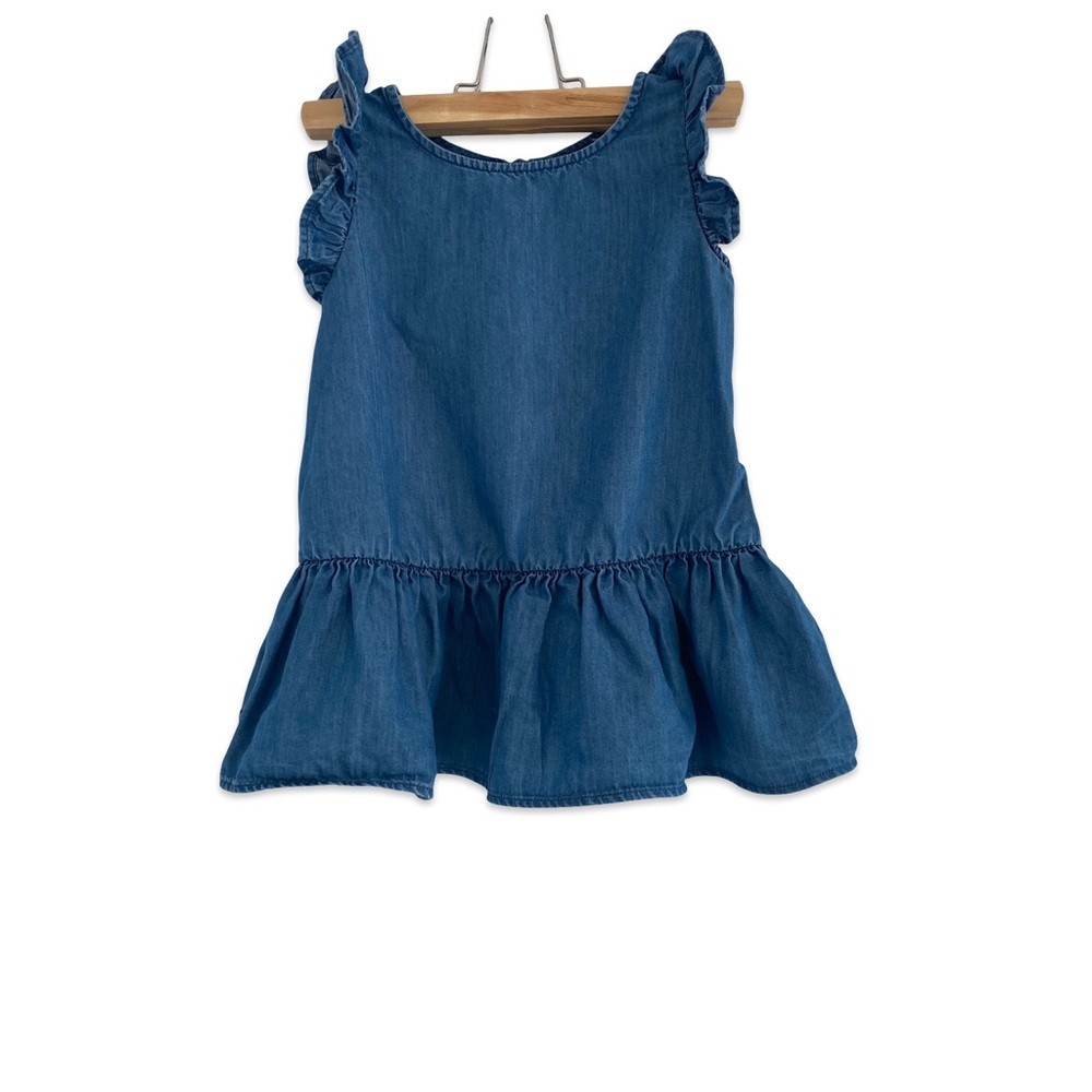 Blue Denim Ruffle top- size 8 kids